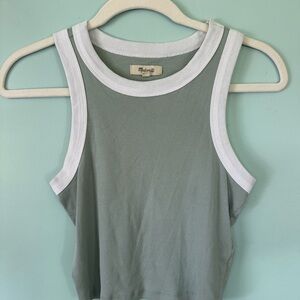Madewell Sage Green Tank Top with White Trim